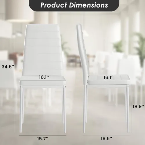 Miniatura 2 de Farini Juego de 4 sillas de comedor de piel sintética blanca para cocina, sillas laterales modernas con marco de metal resistente