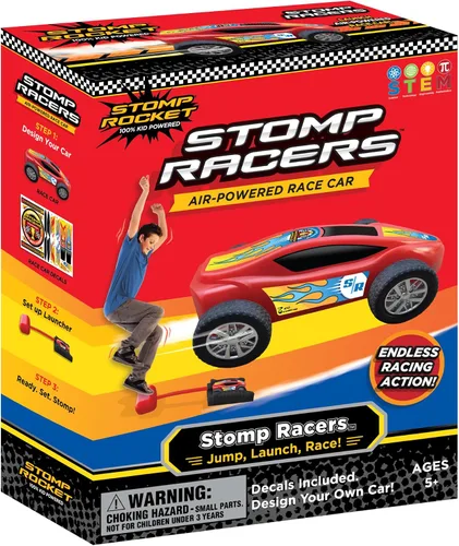 Miniatura 9 de Stomp Racers con energía de aire de Stomp Rocket, paquete de 2 autos de carreras - Lanzador de juguetes de carreras de duelo Stomp Racers