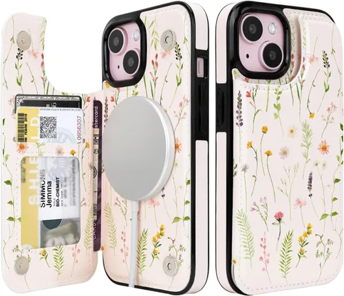 Miniatura 30 de uCOLOR Funda de piel con tapa para tarjetas compatible con iPhone 13 6.1, iPhone 14 6.1, mujeres y niñas con tarjetero y función atril