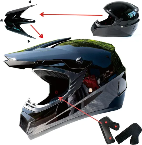 Miniatura 5 de Cascos de Dirt Bike para Adultos Negro DOT ATV Motocross Motocicleta Todoterreno Calle Bicicleta de Montaña Cara Completa con Gafas Guantes Máscara