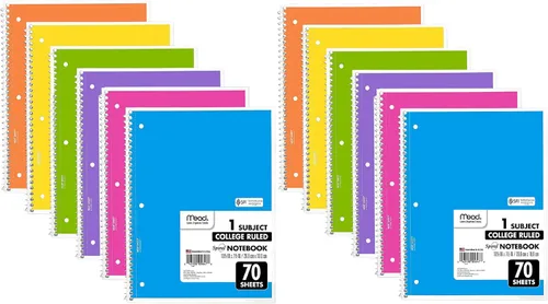 Mead Cuaderno de espiral, paquete de 12 cuadernos con espiral de 1 materia, cuadernos escolares de color pastel, 70 páginas