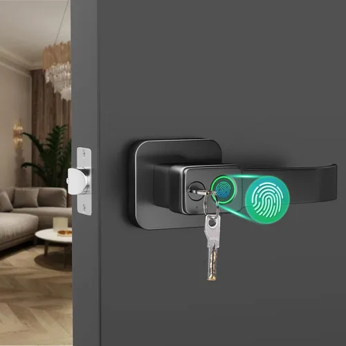 Miniatura 3 de FITNATE Cerradura de puerta de huellas dactilares con control de aplicación, cerradura de puerta de entrada sin llave con asa, perilla de puerta