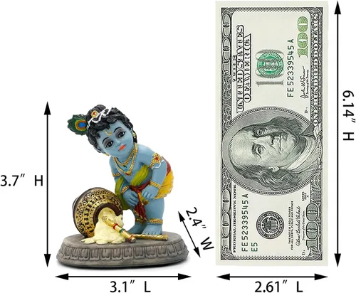 Miniatura 5 de alikiki Estatua hindú de Dios Baby Krishna – 3.7 pulgadas de alto indio Señor Krishna ídolo Murti Diwali Pooja Regalos Decoración de tablero