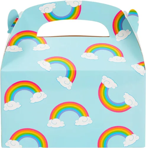 Miniatura 7 de Blue Panda Paquete de 24 cajas de recuerdos de fiesta a dos aguas de arco iris, caja a dos aguas fácil de desplegar con asa incorporada, bolsas