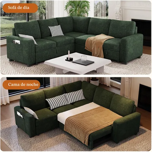 Miniatura 6 de Vesgantti Sofá Seccional con Cama de 88.4" con Cama Extraíble, Sofá Seccional Modular en Forma de L de 5 Asientos con Almacenamiento, Cómodo Sofá