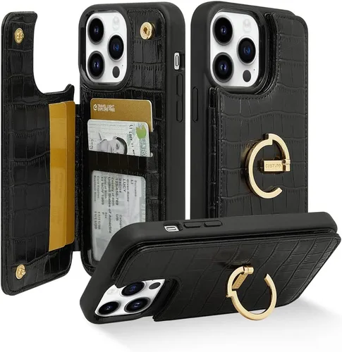 CUSTYPE Funda tipo cartera para iPhone 13 Pro Max con portarjetas, soporte anular con función de atril, ranuras para tarjetas, funda protectora de