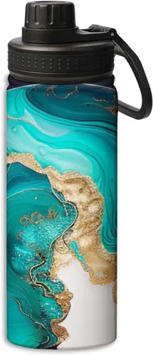 Miniatura 26 de Conjunto de botella de agua deportiva a prueba de fugas con símbolos de ciencia, 18 onzas, botellas de agua aisladas para bicicletas, fitness, yoga