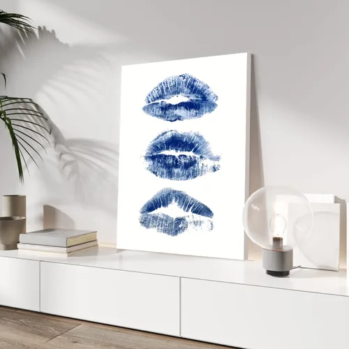 Miniatura 7 de GELDSTEI Arte de Pared de Guepardo Azul Preppy, Imágenes Estéticas Retro de Bola 8 Azul Marino, Obra de Arte en Lienzo Envuelto de Labios de Beso