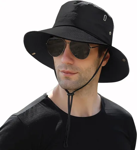 Miniatura 10 de Muryobao Men Sun Hat Summer Wide Brim UPF 50+ UV Protection Bucket Cap Waterproof Foldable Boonie Hats for Safari Fishing