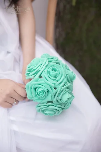 Miniatura 2 de MACTING - Rosas artificiales de tacto real de 30 piezas con tallo, flores de espuma de color verde menta, para ramos de boda, centros de mesa