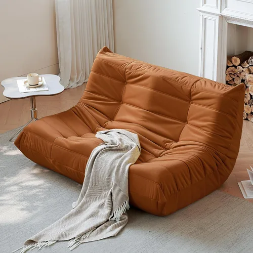 Miniatura 16 de Silla Puf, Silla Puf Loveseat junto a la Chimenea Sofá Puf para Adultos, Sillas Puf de 2 Plazas para Adolescentes con Espuma de Alta Resistencia