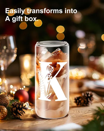 Miniatura 2 de Vaso de vidrio con monograma con tapa, pajita, idea de regalo de moda para amantes del café para mujeres y adolescentes, regalo personalizado