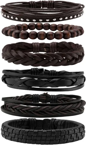 Miniatura 6 de MILAKOO Pulsera de cuero trenzado para hombres y mujeres, ajustable, color negro y marrón