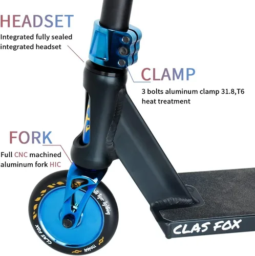 Miniatura 4 de Freestyle Pro Stunt Scooter 4.331 in Pro Scooter Ruedas HIC Sistema de compresión Kick Scooter Azul cromado