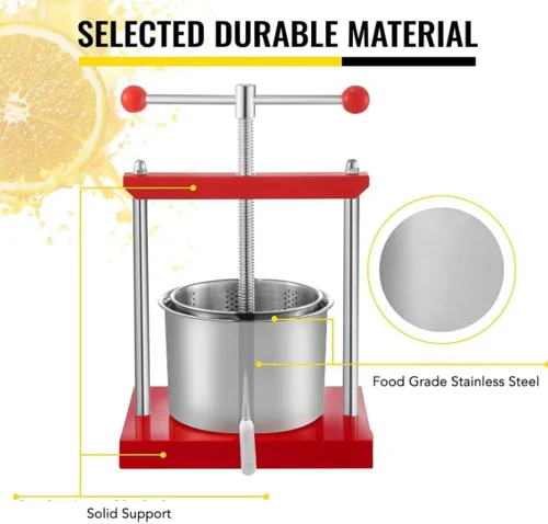 Miniatura 2 de Prensa manual de frutas de acero inoxidable de 6 litros, exprimidor fácil de limpiar para exprimir sidra, verduras, limones, extractor de jugo