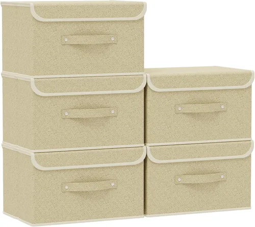 Miniatura 17 de Cajas de almacenamiento, contenedores de almacenamiento plegables con tapas, cestas de almacenamiento de tela de algodón y lino con asa