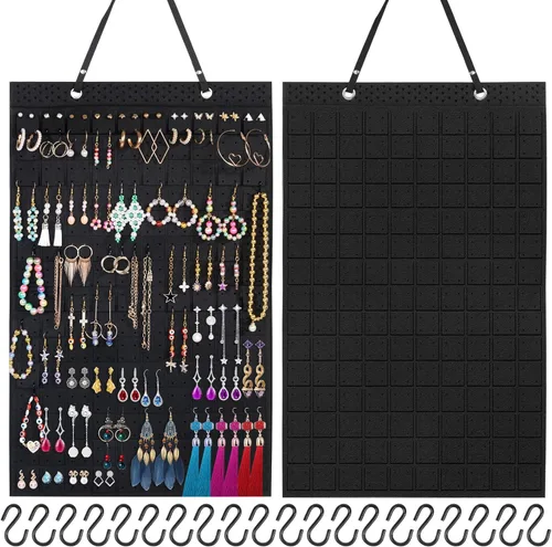 Caffox Soporte para aretes colgantes, organizador grande de aretes con 20 ganchos adicionales para aretes, collares, pulseras, joyas y lentes de
