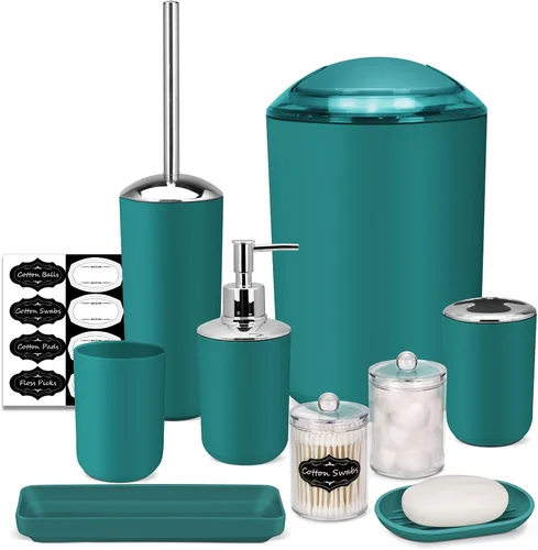 Miniatura 16 de Conjunto de Accesorios de Baño IMAVO, Juego de Baño Verde, Juego de 7 Piezas de Accesorios de Baño, Bandeja, Cepillo de Inodoro, Bote de Basura