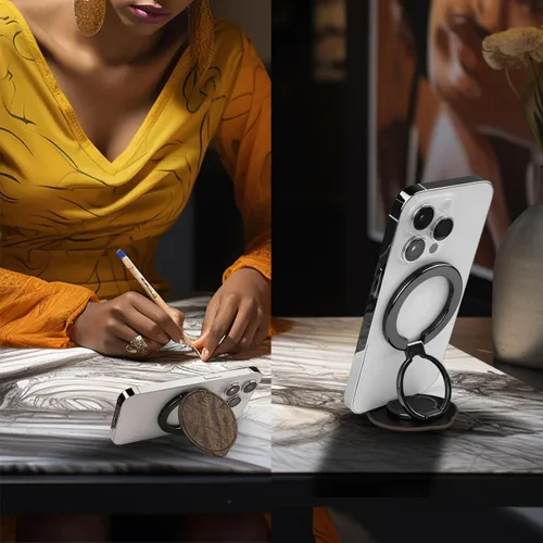 Miniatura 4 de Carveit Soporte magnético ajustable para teléfono con diseño de madera real para accesorios MagSafe, soporte de anillo de soporte de metal