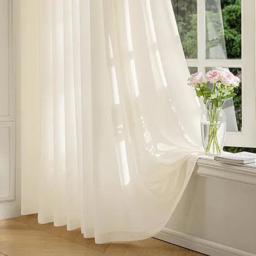 FMFUNCTEX Cortinas traslúcidas de color crema de mantequilla que no se transparentan para dormitorio, seda sintética que permiten filtrar la luz,
