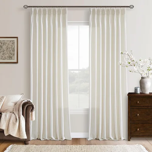 Miniatura 27 de TWODRAPES Cortinas de Lino Plisadas con Pinza Beige Blancas de 54 Pulgadas de Largo 2 Paneles para Comedor Cocina Dormitorio Plisadas Semi