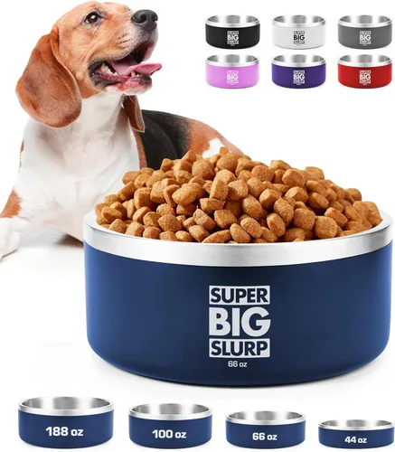 Miniatura 14 de Tuff Pupper Cuenco de acero inoxidable aislado resistente de 100 onzas para perros grandes, base antideslizante, apto para lavavajillas Rosa Punch