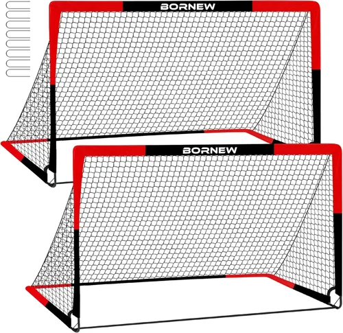 Miniatura 11 de BORNEW Paquete de 2 porterías de fútbol – Porterías de fútbol para patio trasero e interior para niños, 6 x 4 / 4 x 3 pies, juego de redes de fútbol