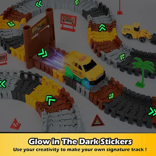 Miniatura 3 de 157 PCS Construction Race Tracks for Kids, Glow in The Dark Magic Toy Set with 360° Loop Ramp, 1 Light Up Car, 3 Construction Cars, Flexible DIY