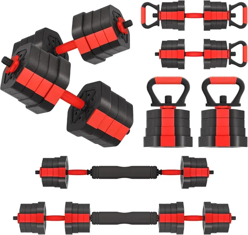 Miniatura 15 de VIVITORY Juego de mancuernas de pesos ajustables, pesas libres con conector, juego de mancuernas ajustables antideslizantes, barra para gimnasio