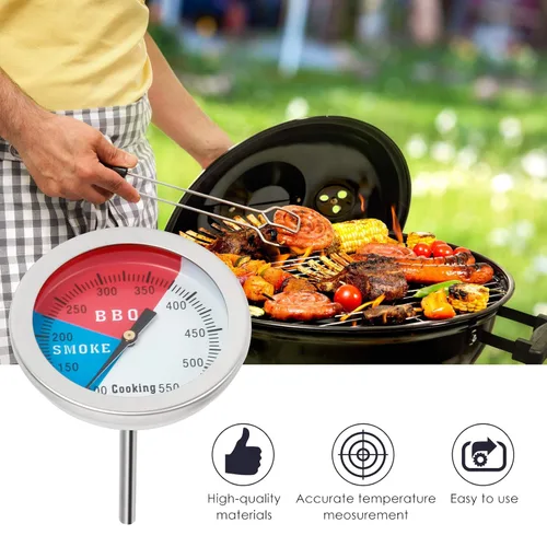 Miniatura 6 de Termómetro para barbacoa, medidor de temperatura, parrilla de carbón de acero inoxidable de 2 pulgadas, para ahumar, indicador de temperatura