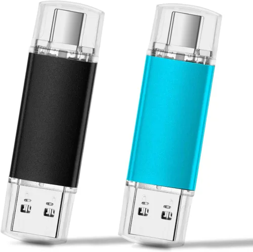 Miniatura 2 de Paquete de 2 unidades flash USB 3.0 de 64 GB tipo C de 128 GB 2 en 1 USB-C, unidad de memoria para teléfonos inteligentes, computadora, tableta, PC