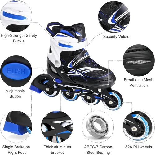 Miniatura 6 de Patines en línea ajustables de 4 tallas para niños, patines en línea para niños con rueda iluminada, patines en línea iluminados para exterior