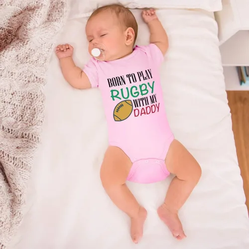 Miniatura 5 de Body de bebé personalizado Nacido para jugar rugby con papá papá Día del Padre divertido algodón