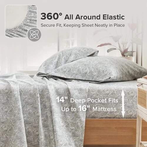 Miniatura 2 de Comfort Spaces Sábanas 100% algodón tamaño King, transpirables, naturalmente frescas, sábanas de algodón suave con bolsillo elástico de 14 pulgadas