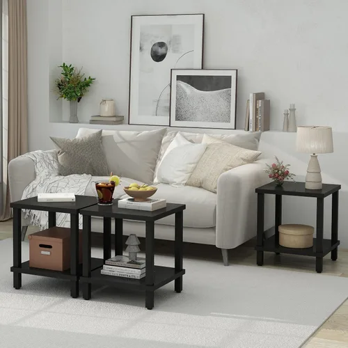 Miniatura 9 de MMEOLUOOK MLBZ06B - Mesa auxiliar cuadrada grande para sofá, mesa auxiliar industrial de 20 pulgadas, con estante de almacenamiento de 2 niveles
