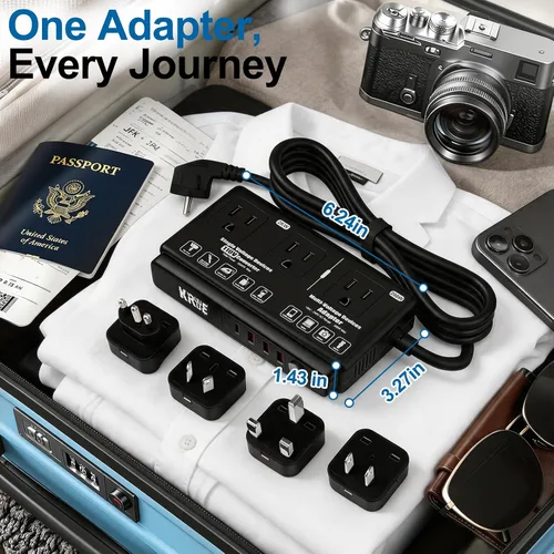 Miniatura 8 de 220v to 110v Travel Voltage Converter: International Universal Voltage Black Converter US to Europe Power Strip Plug Transformer - 2000W Electric