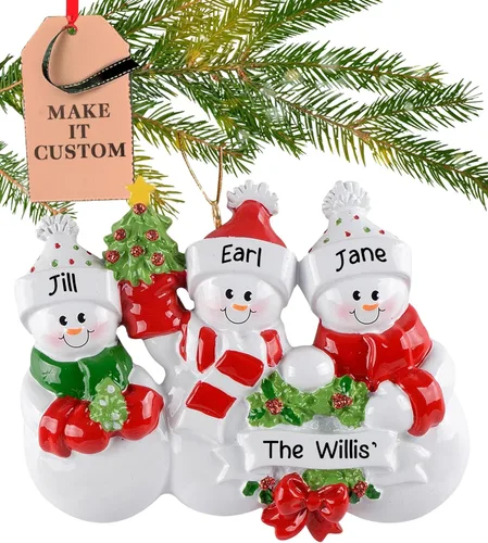 Miniatura 10 de Adorno personalizado para familia de 10 personas 2025 Personalización gratuita en 24 horas Adornos navideños de muñeco de nieve grabados