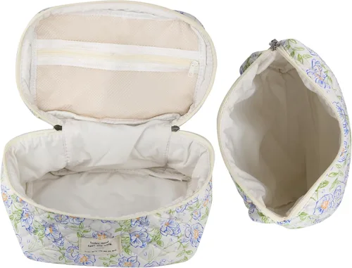 Miniatura 2 de NATINSA Linda bolsa de maquillaje para mujeres (2 piezas), bolsas de cosméticos de viaje, bolsa organizadora de aseo acolchada coqueta con flores