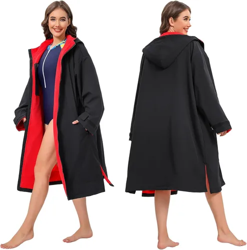 DEHAI Chaqueta de natación para mujeres, hombres y jóvenes, impermeable, poncho de surf, bata de gran tamaño, ligera, con forro de toalla cálida