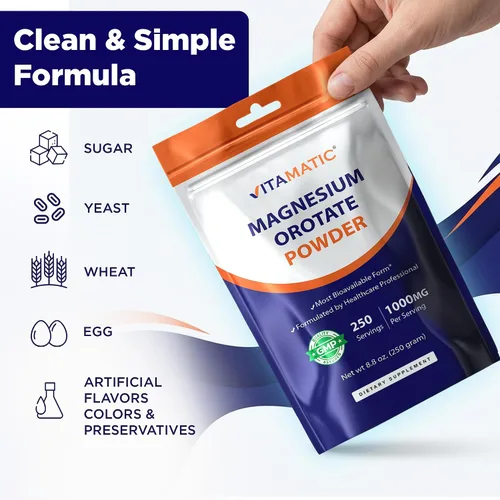 Miniatura 4 de Vitamatic Orotato de magnesio 1000 mg por porción apoya la salud muscular, las articulaciones y el corazón, 8.82 oz - 250 porciones