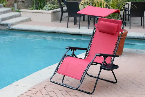Miniatura 12 de Jeco Silla de gravedad cero de gran tamaño con sombrilla y bandeja de bebidas, malla marrón