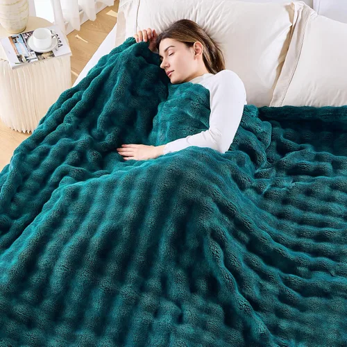Miniatura 44 de NEWCOSPLAY Manta para Sofá Aqua Súper Suave de Franela Polar 3D Burbuja Ligera Manta de Cama para Uso en Todas las Estaciones (Aqua, Throw(50"x60"))