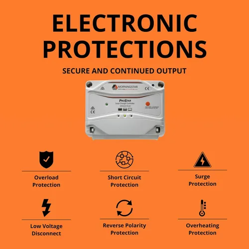 Miniatura 4 de Morningstar Prostar 15A PWM Controlador de carga solar (PS-15) – Regulador de panel solar inteligente, compatible con baterías de litio LA/12V/24V