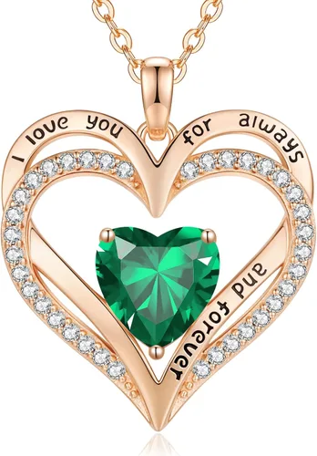 Miniatura 116 de CDE Collares de piedra natal para mujer, plata de ley 925, collar con colgante de corazón para siempre, Navidad, cumpleaños, aniversario, día de San