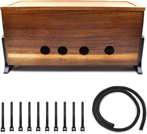 Caja grande de organización de cables, caja oculta de cables de madera y organizador para regleta de alimentación, almacenamiento de cables para