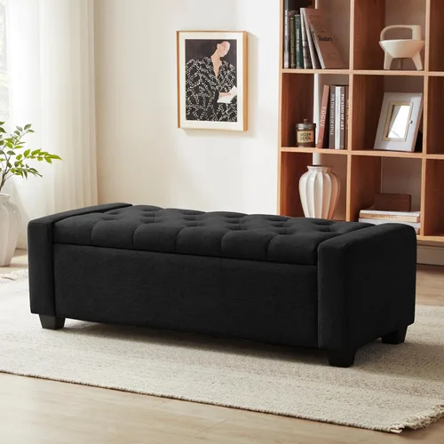 Miniatura 14 de Huatean Home Otomana de 48" con almacenamiento, otomana con banco de almacenamiento con bisagra de seguridad, banco tapizado de entrada con asiento