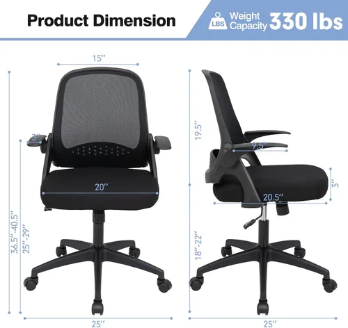 Miniatura 3 de Giantex Silla ergonómica de malla con respaldo medio para computadora, soporte lumbar, reposabrazos abatibles, silla giratoria de altura ajustable