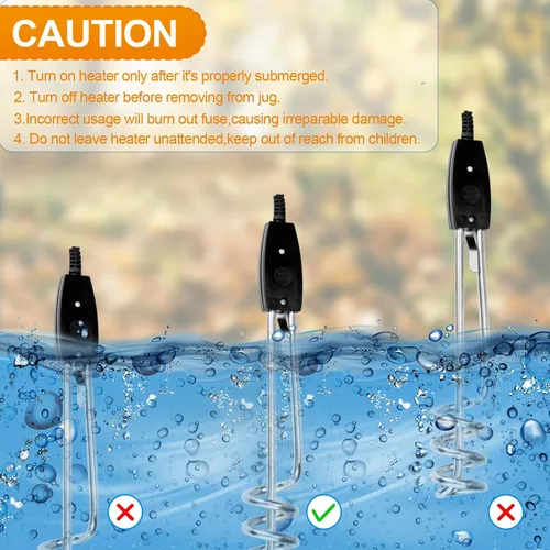 Miniatura 6 de Calentador de agua de inmersión de 1000W-110V, calentador de agua eléctrico de 10 pulgadas, elemento de inmersión sumergible portátil, elemento