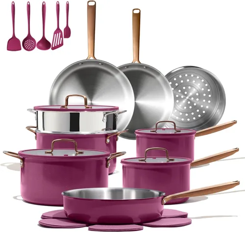 CAROTE Juego de 24 piezas de utensilios de cocina de acero inoxidable de tres capas, juego de ollas y sartenes, juegos de cocina de inducción no