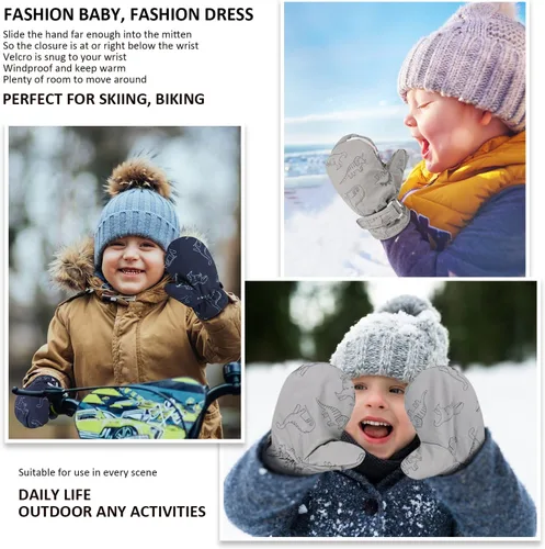 Miniatura 14 de Manoplas con forro polar para bebés, niños y niñas, guantes de invierno para niños pequeños, paquete de 2 pares